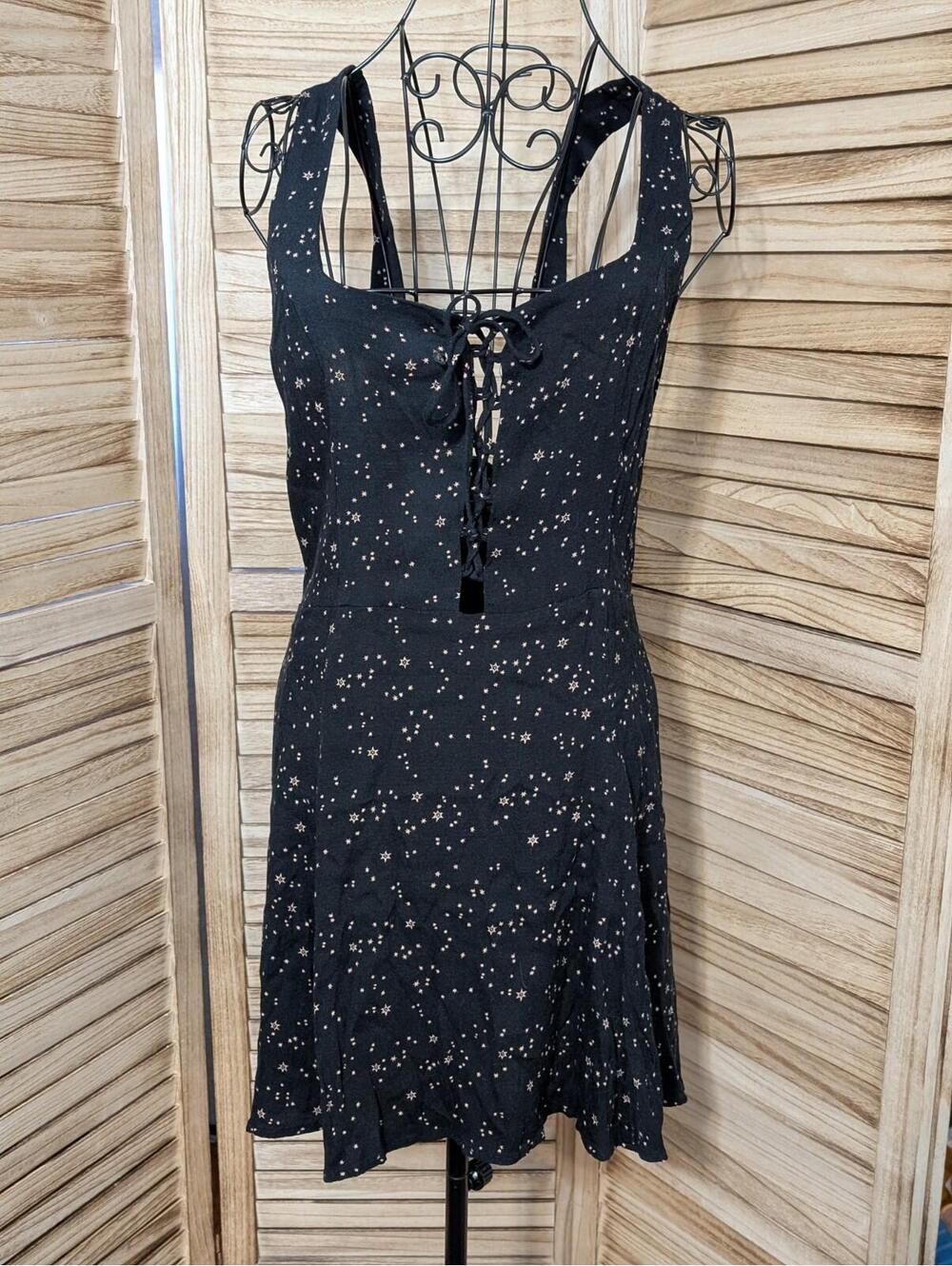 Reformation “Elyse” Star Print Dress 12 Black